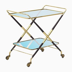 Trolley in Wood and Brass with Glass Tops, 1950s