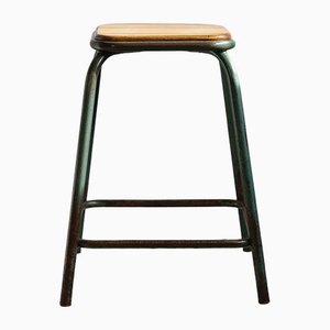 French Industrial Stool with Wooden Seat, 1950s