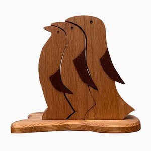 Escultura de pingüino vintage de madera. Juego de 3