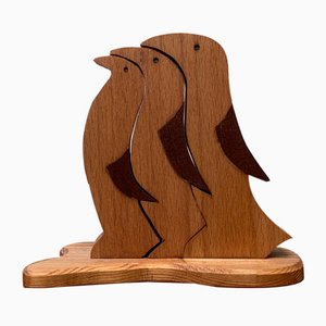 Vintage Wooden Penguin Sculpture, Set of 3