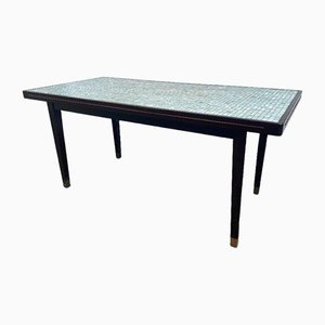 Vintage Mid-Century Regency Mosaic Dining Table in Wood Brass and Glass, 1950s