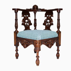 Neo-Renaissance Angle Side Chair in Carved Walnut