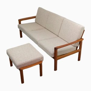 Dänisches Sofa mit Fußhocker aus Teak von Sven Ellekaer für Comfort, 1960er