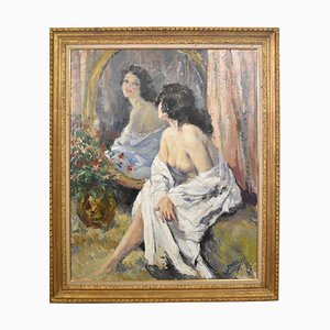 Nude Woman, 20th-Century, Oil on Canvas, Framed
