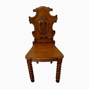 Antique Victorian Hall Chairs in Carved Oak, Set of 2