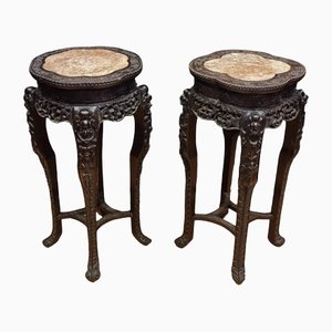 Chinese Tables with Marble Tops, 1850s, Set of 2