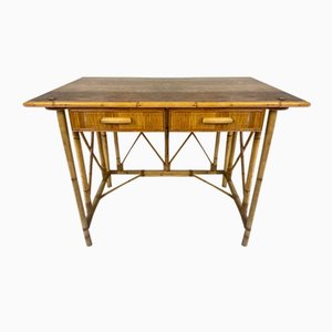 French Bamboo Writing Table or Desk in Adoux Minet Style, 1950s