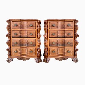 Early 20th Century Italian Burl Walnut and Fruitwood Bedside Commodes, Set of 2