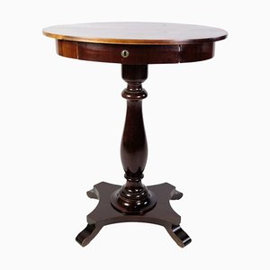 Oval Side Table on Pillar with Drawer in Mahogany, 1890s