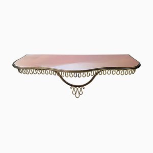 Mid-Century Italian Pink Console Table in Glass and Iron