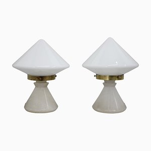Art Deco Table Lamps with Alabaster Bases, Czechoslovakia, 1940s, Set of 2