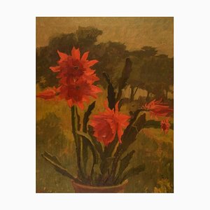 Edvard Sarvig, Flowers in Pot, 1951, Denmark, Oil on Canvas, Framed