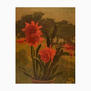 Edvard Sarvig, Flowers in Pot, 1951, Dinamarca, óleo sobre lienzo, enmarcado