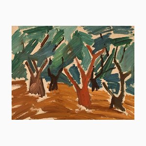 B. Stålfors, Paysage Forestier Moderniste, Suède, Huile sur Toile, Encadrée