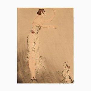 Louis Icart, Femme et Chien, 1930s, Gravure sur Papier, Encadré