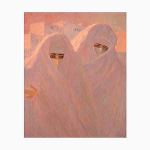 Dos mujeres, siglo XX, Francia, óleo sobre lienzo, enmarcado