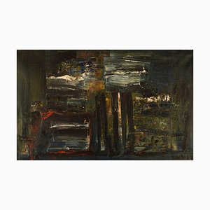 Composition Abstraite, Mid-20th-Century, Huile sur Toile, Encadrée