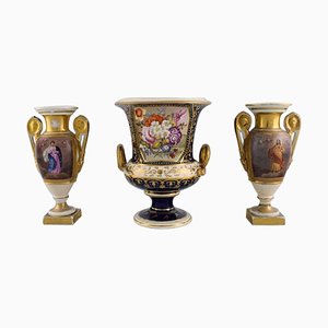 Empire Vases in Hand-Painted Porcelain, 19th Century, Set of 3