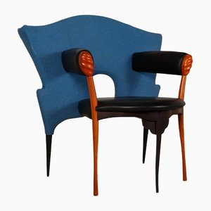 Blue Fabric & Black Leather Armchair by Borek Sipek