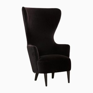 Black Velvet Wingback Armchair by Tom Dixon