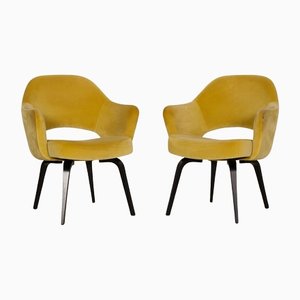 Conference Armchairs in Yellow Velvet by Eero Saarinen for Knoll Inc. / Knoll International, Set of 2