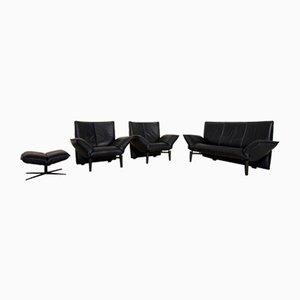 Dark Blue Leather DS 121 2-Seater Sofa, Armchairs & Footstool from De Sede, Set of 4