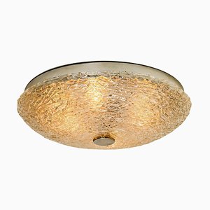Large Thick Textured Glass Flushmount Ceiling Light from Kaiser, Germany, 1960s