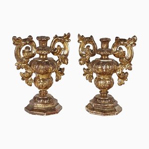 Carved and Gilded Wood Vases, Set of 2