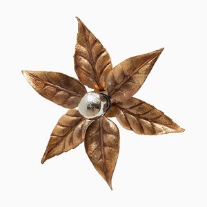 Belgian Brass Flower Leaf Sconce in the Style of Willy Daro, 1970s