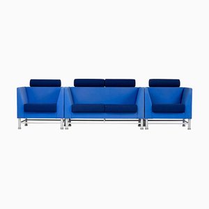 Sofá East Side en azul y dos sillones de Ettore Sottsass. Juego de 3