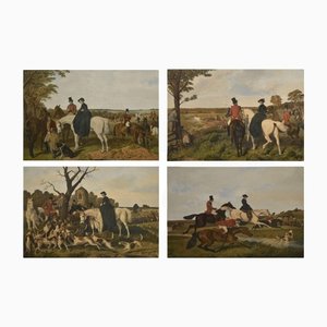 JF Herring, escenas de caza, siglo XIX, grabados, enmarcado. Juego de 4