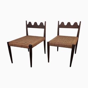 Mid-Century Italian Carved Wood and Woven Rope Chairs, 1960s, Set of 2