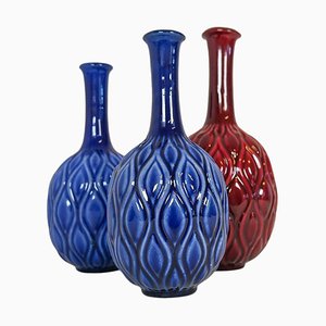 Vases Mid-Century Bleus et Rouges par Sven Erik Skawonius pour Upsala Ekeby, 1950s, Set de 3