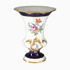 Vase Peint avec Cartouches Dorées et Cobalt de Meissen