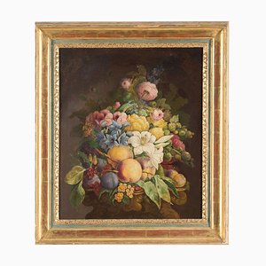 Still Life Bouquet of Flowers, 19th-Century, Oil on Canvas, Framed