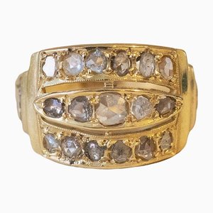 Anello vintage in oro 18K con diamanti con taglio a rosetta, anni '50