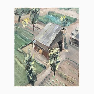 Isaac Charles Goetz, Grange Blick von oben, 1950, Öl auf Leinwand