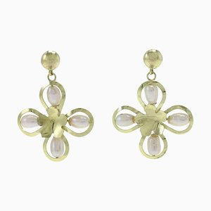 Luise Pearl & Yellow Gold Flower Earrings, Set of 2