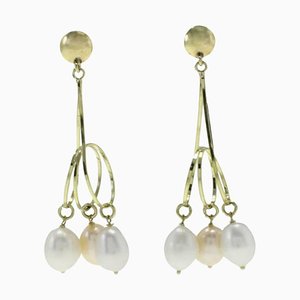 Luise Pearl & Yellow Gold 3-Ring Drop Earrings, Set of 2