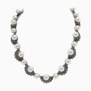 Halskette aus Meerperlen, Diamanten, Roségold und Silber