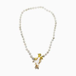 Perlenkette mit Gold Papagei Brosche oder Verschluss
