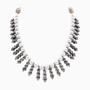 17.12 Collar de eslabones con cuentas de diamantes, perlas, oro rosa y plata de talla antigua