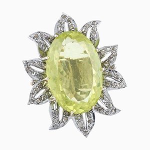 Diamond, Lemon Citrine, Rose Gold and Silver Cocktail Ring