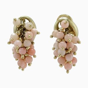 Pink Coral & 18K Yellow Gold Clip-on Earrings, Set of 2