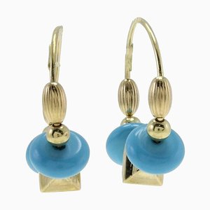 Stone & 18 K Gold Hoop Earrings, Set of 2