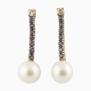Ohrringe aus Diamant, Saphir, australischer Perle & Roségold, 2er Set