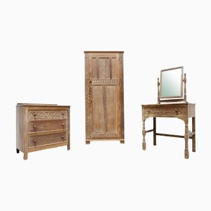 Limed Oak Bedroom Wardrobe, Chest & Dressing Table from Heals, Set of 3