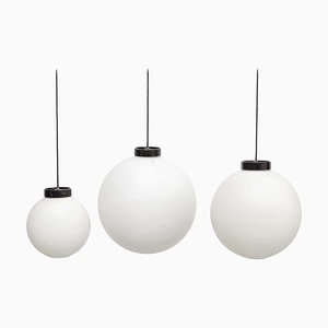 White Pendant Lamps in Plastic by Miguel Mila for Tramo, 1970, Set of 3