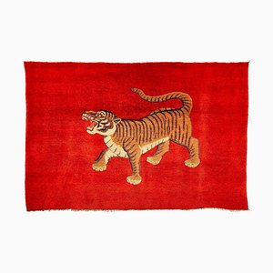 Chinese Export Hand Knotted Wool Pao Tou Tiger Rug, 1900