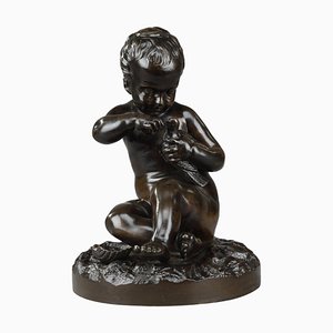Pigalle Style Bronze Girl With the Bird and the Shell Statue